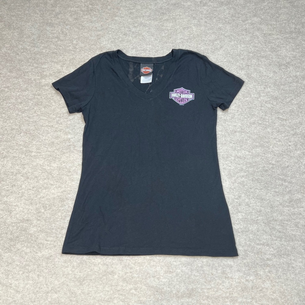 Harley-Davidson Twin Cities Minneapolis V-Neck T-Shirt Black  Lightning Womens M